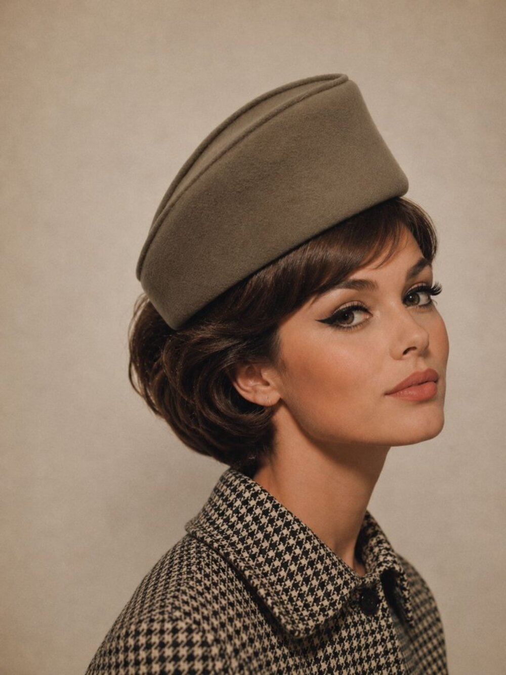 Frank Olive Vintage New York Tan Wool Felt Pillbox Hat NEW